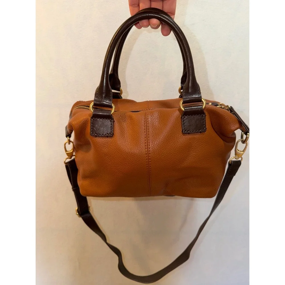 Isabella‎ Fiore Leather Chevron Satchel Crossbody Bag Tan Brown